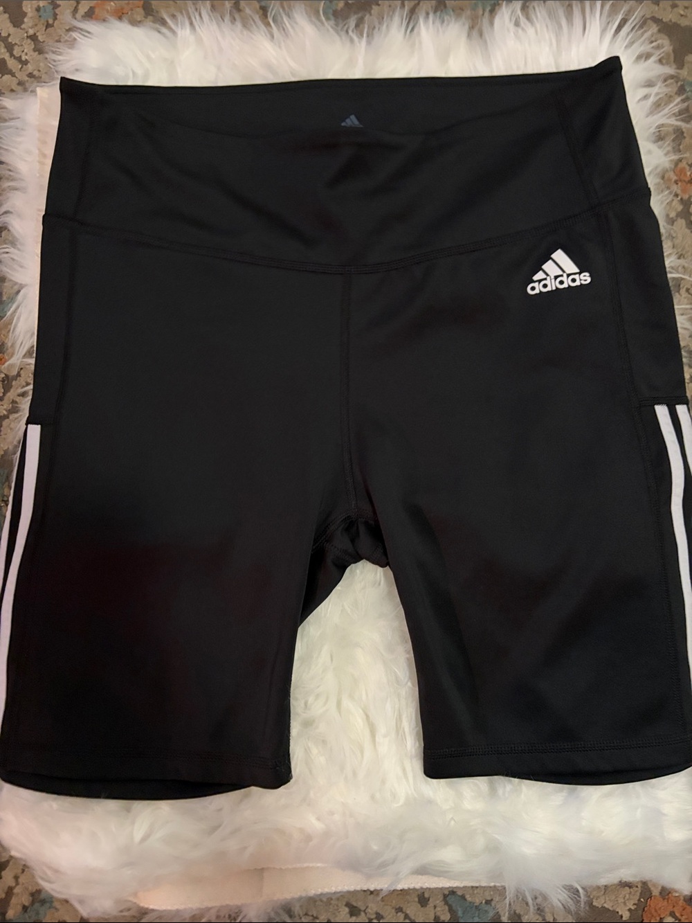 adidas Black Bike Shorts with White Stripes